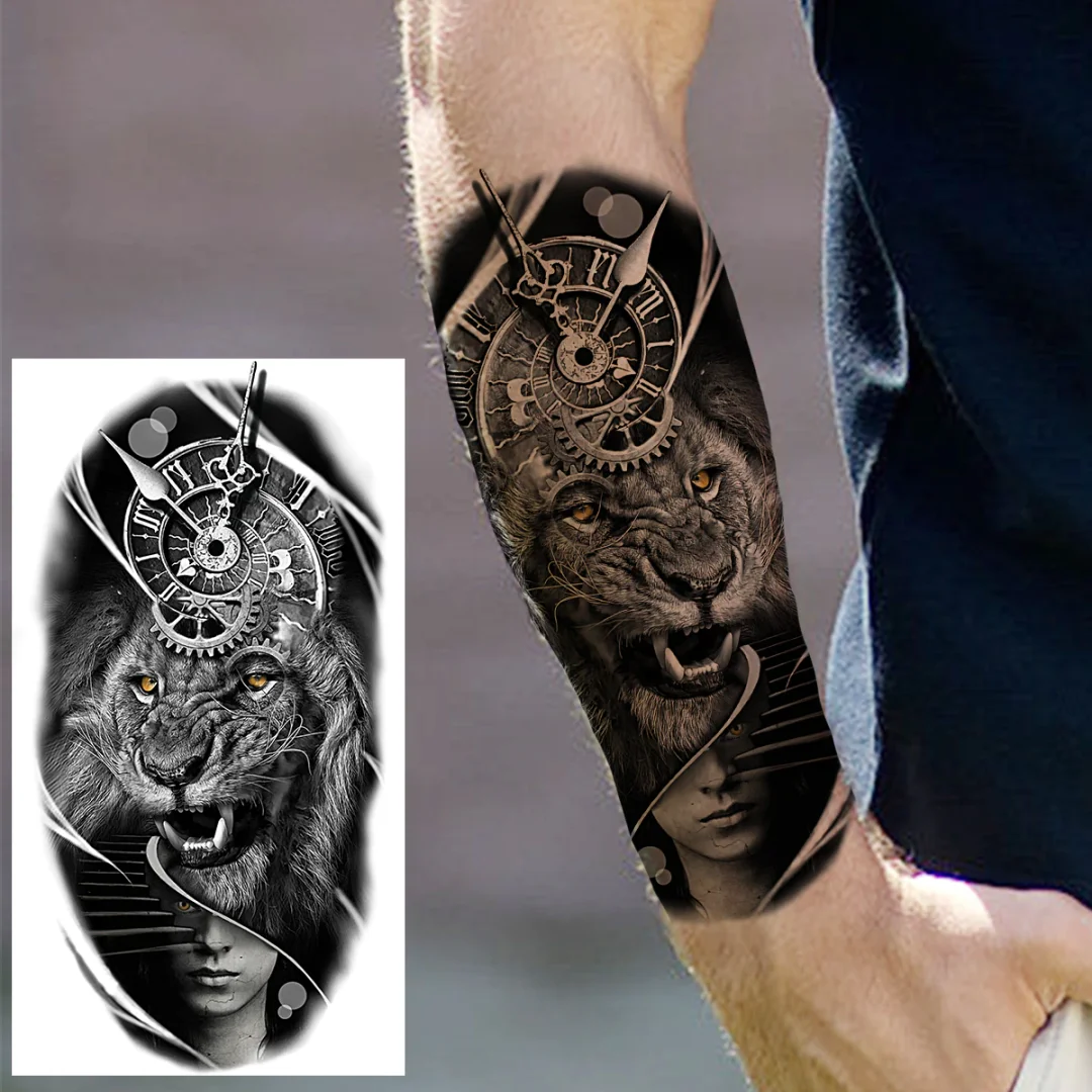 Sdrawing Praying Cross Temporary Tattoos For Men Adults Realistic Wolf Tiger Compass Skull Fake Tattoo Sticker Forearm Tatoos Arm