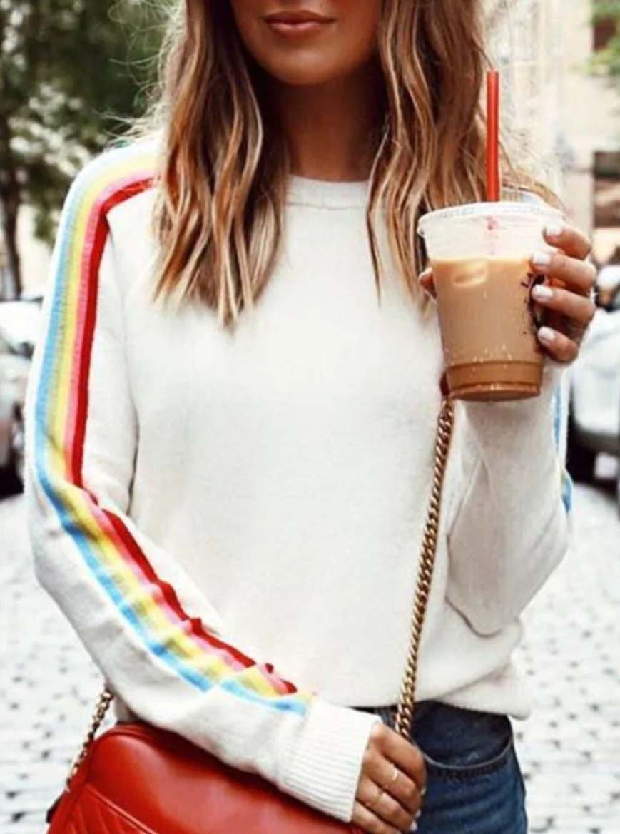 Round Neck Casual Loose Striped Sweater Pullover