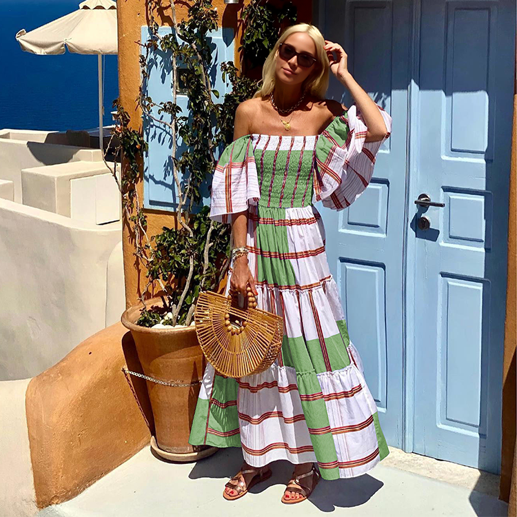 Bandeau Ruffle Striped Printed Dress