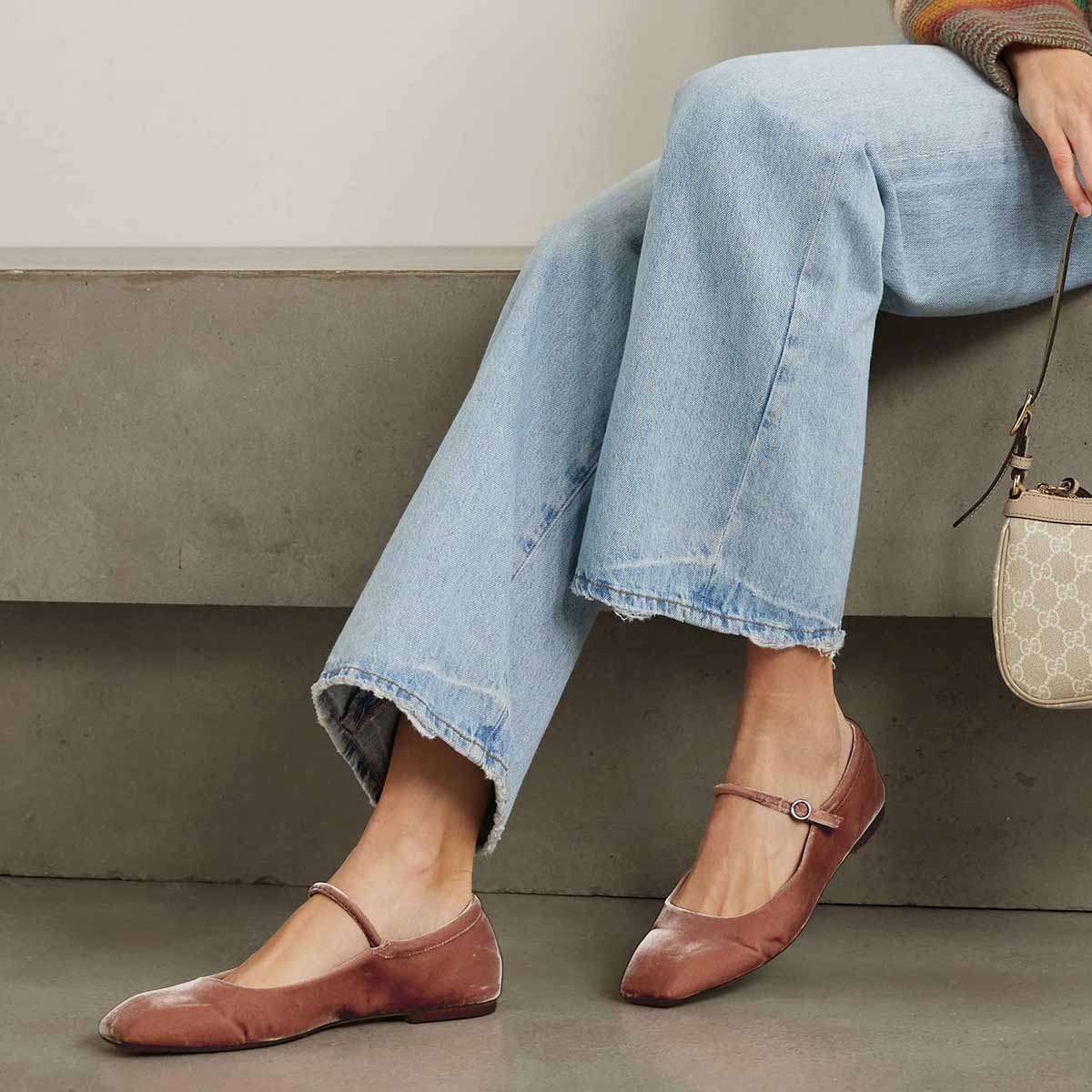 Buckle Strap Square Toe Flat Mary Jane Shoes for Women in Pink Nicepairs