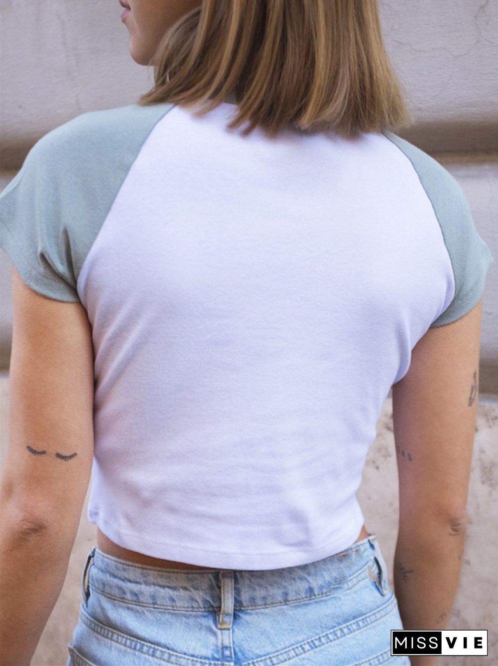 hirigin Y2K Aesthetic Patchwork T-shirts 90s Vintage Women Short Sleeve Pullovers Tees Women Harajuku Retro Crop Tops Streetwear