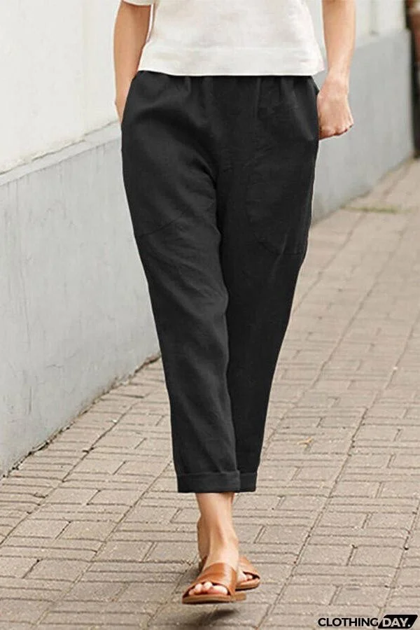 Solid Cotton Linen Pants