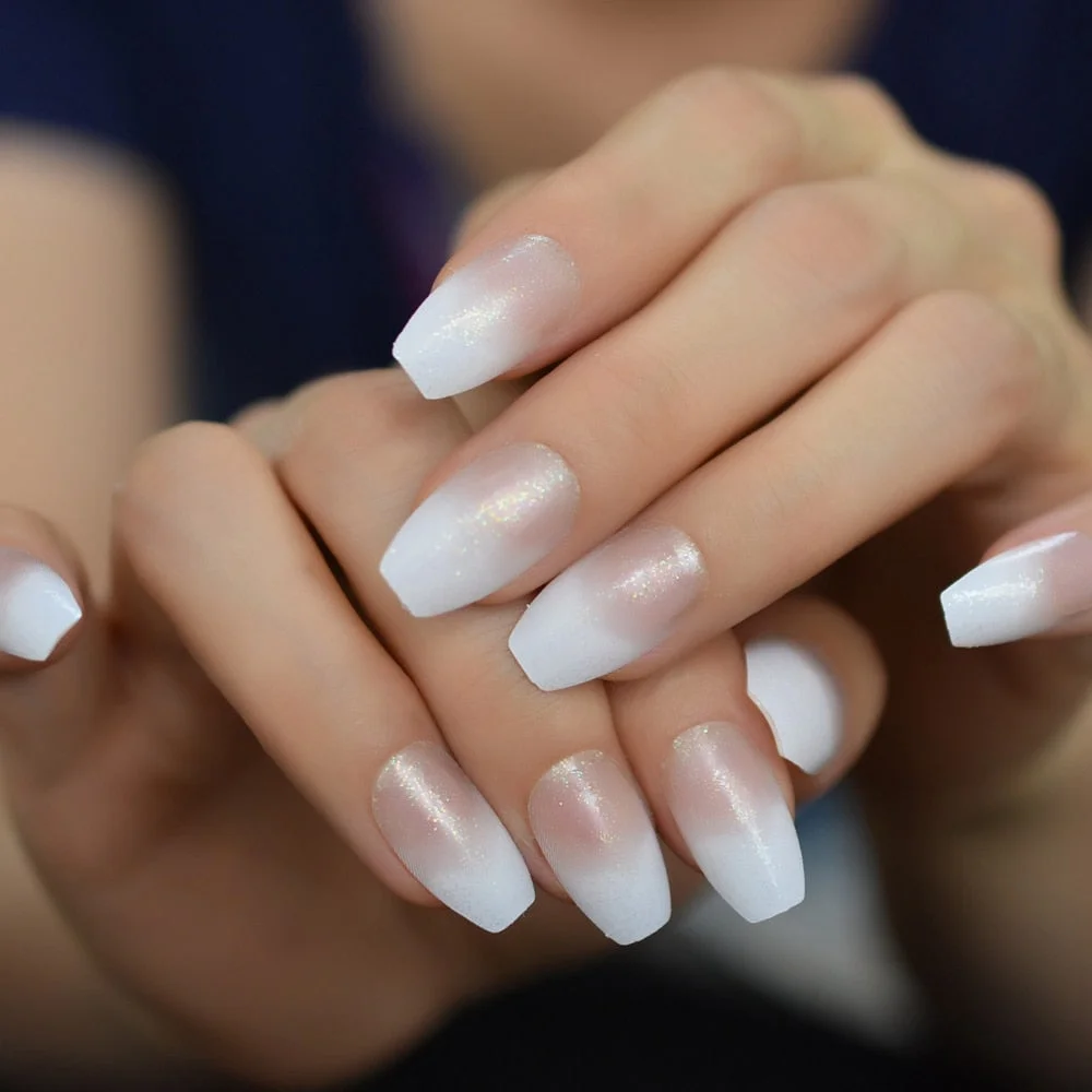 Ombre French Ballerina Fake Nail Gradeint Natural Coffin False Nails Wholesale Nails Supplier 24 Russian Shipping-Nail Inspo