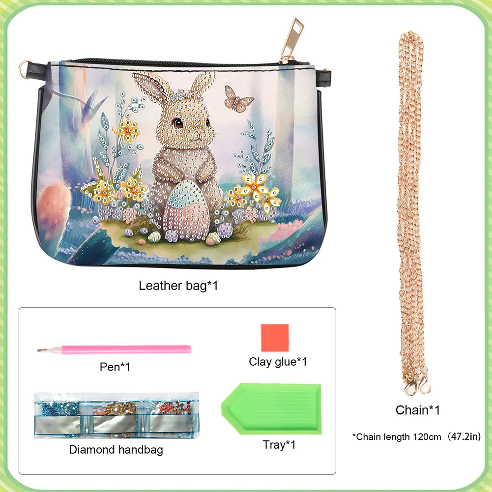 5D DIY Rabbit Diamond Painting Coin Chain Purse Diamond Handmade Crossbody Bag