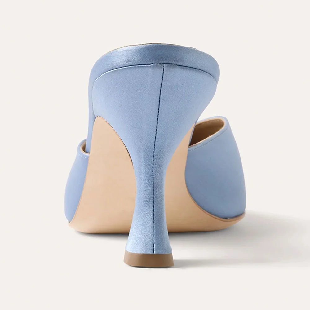 Fashion Blue Closed Pointed Toe Open Back Slip On High Heel Mules