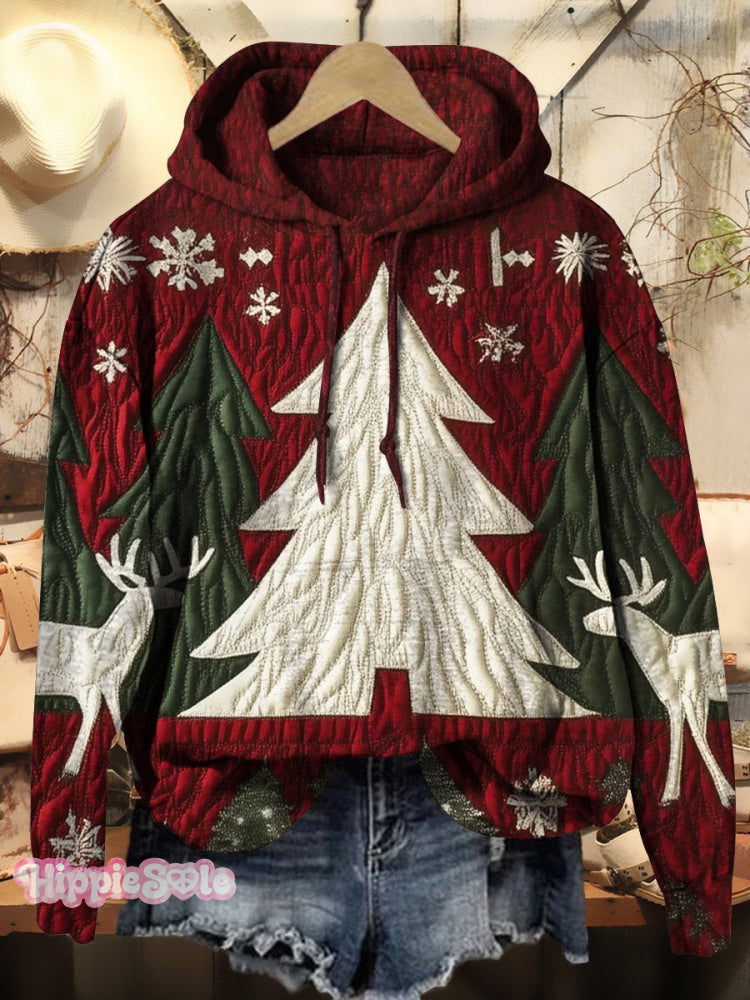 Women’s Winter Christmas Elk Textured Prints Casual Hoodie Sweatshirt Multicolor / S