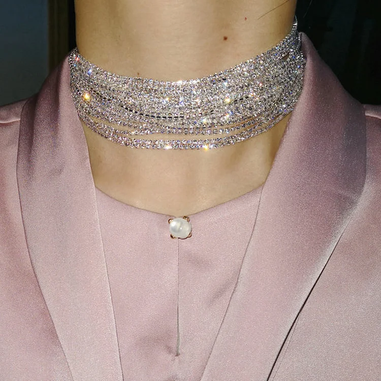 Fashion Multi-Layer Rhinestone Necklace-Silver