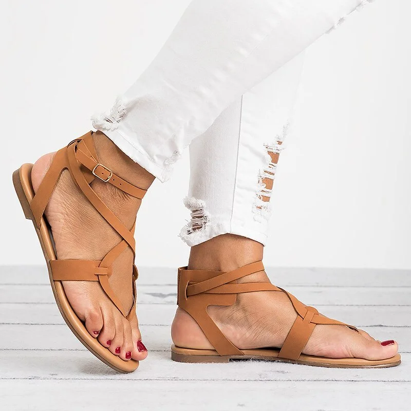 Women Sandals Soft Bottom Flat Sandals Pu Leather Summer Shoes Women Casual Gladiator Sandals Plus Size 43 Beach Shoes Female