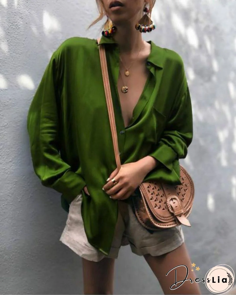 Spring Fashionable V-neck Long Sleeve Shirts Blouses