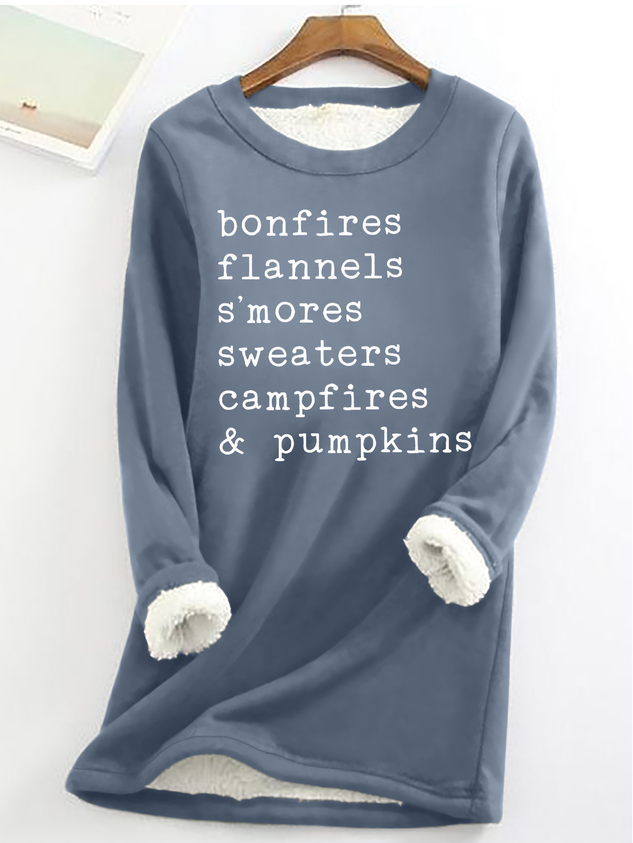 Women's Bonfires Flannels S'mores Sweaters Campfires And Pumpkins Printed Casual Fleece Sweatshirt socialshop