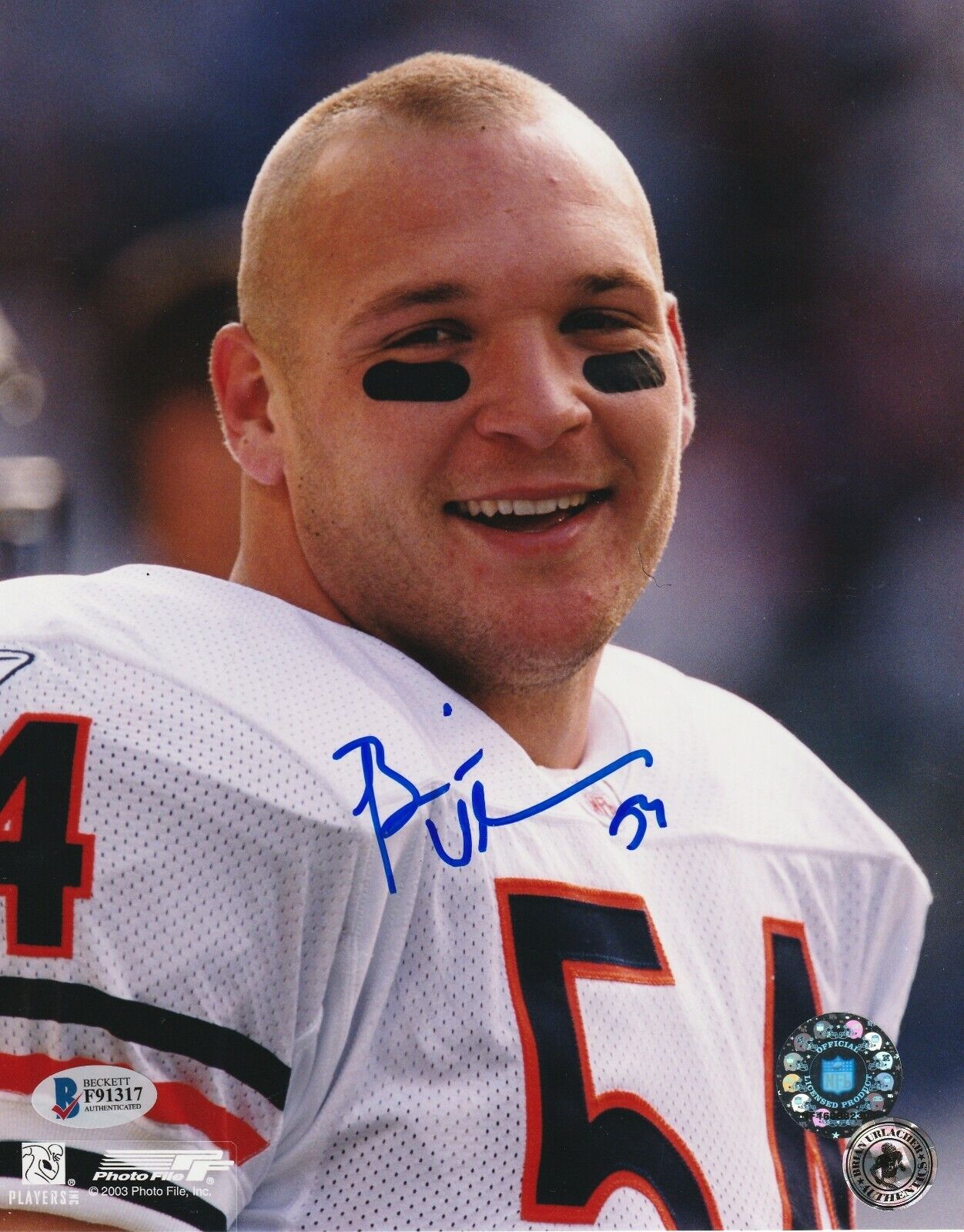 BRIAN URLACHER Signed BEARS 8X10 Photo Poster painting with Beckett COA