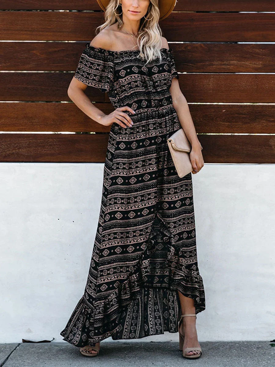 Ethic Off Shoulder High-low Floral Maxi Dress