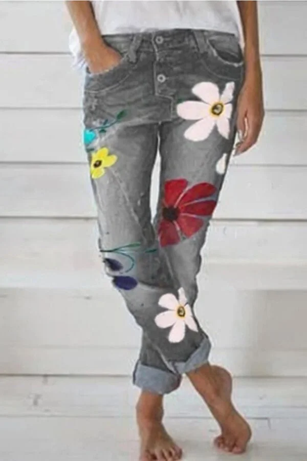 Casual Wear Flower Print Regular Fit Jeans