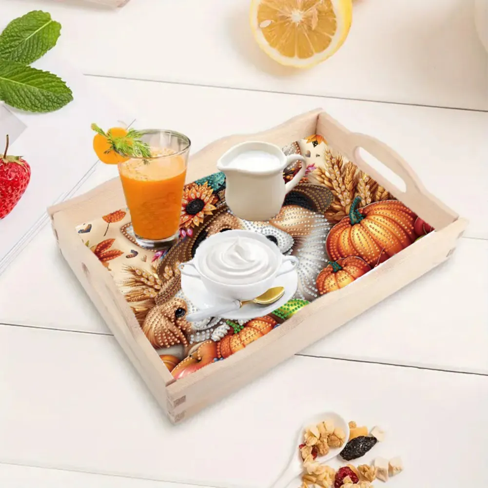 5D DIY Wooden Autumn Dog Diamond Painting Serving Tray for Home Decor