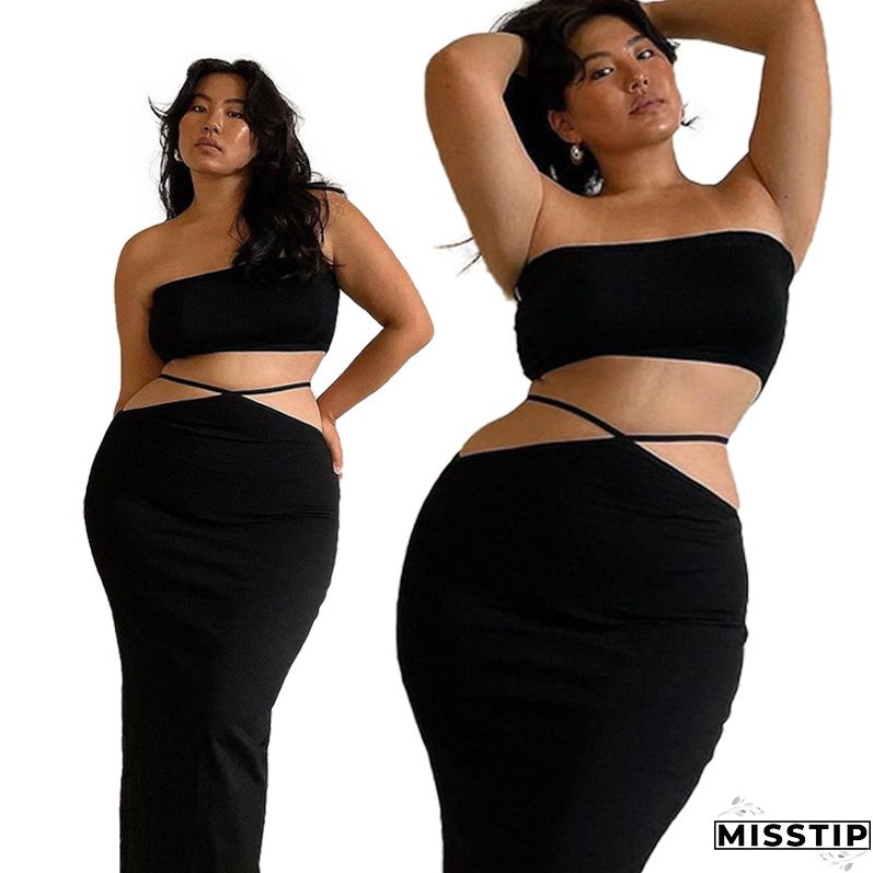 Summer Africa Plus Size Women Strapless Top and Lace Up Skirt Two-piece Set