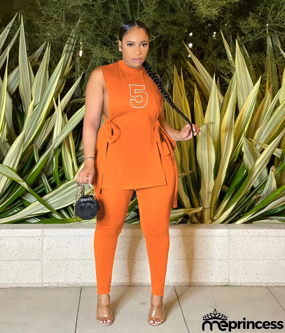 Women's Summer Slit Lace-Up Fashion Printed Two Piece