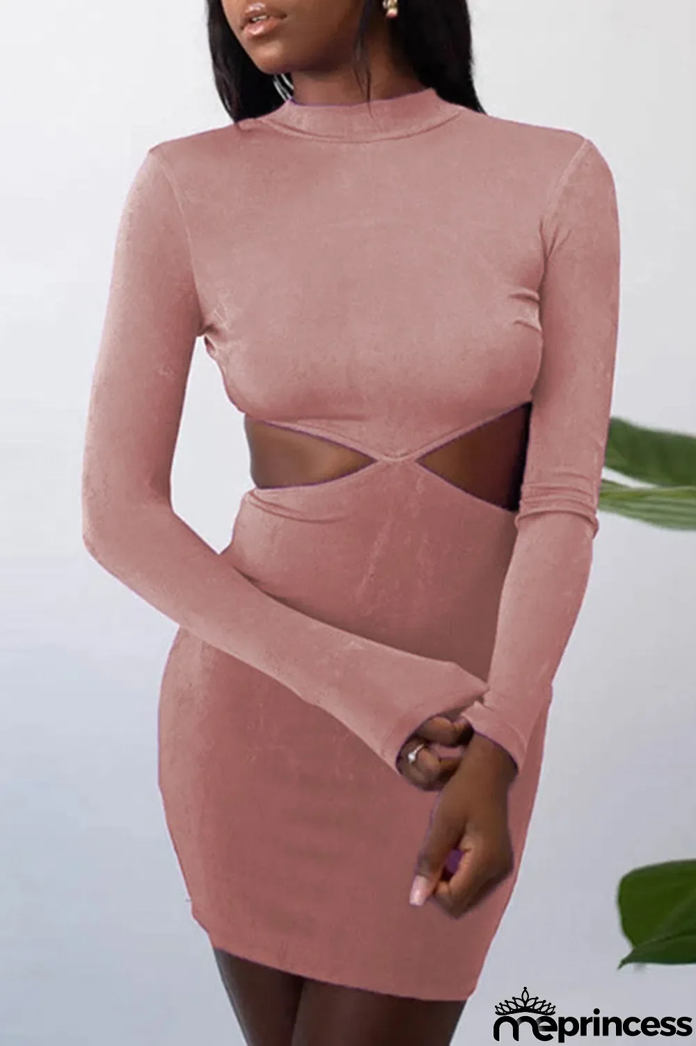 Apricot Fashion Sexy Solid Hollowed Out O Neck One Step Skirt Dresses