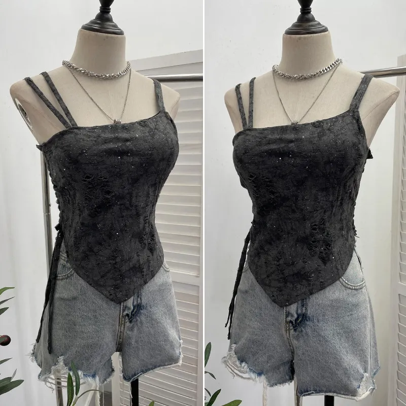 Nigikala Nigikala Wasteland Hottie Wearing Sling Vest To Do Old Hole Tie Dye With Chest Cushion Short Sleeveless Top 1662
