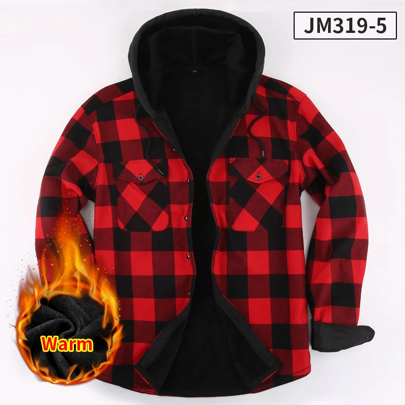 Men's Hooded Fleece Warm Jacket Long Sleeve Square Collar Casual Jacket