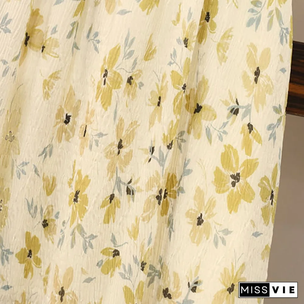 Pure Color Round Collar T-Shirt Floral Print Skirt Two Pieces Set