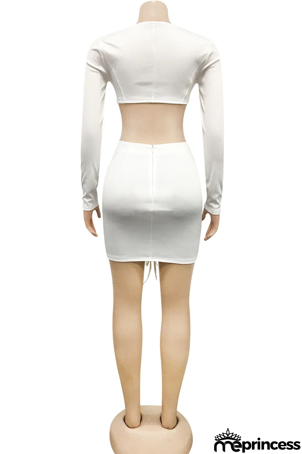 watermelon red Sexy Solid Split Joint U Neck Long Sleeve Two Pieces