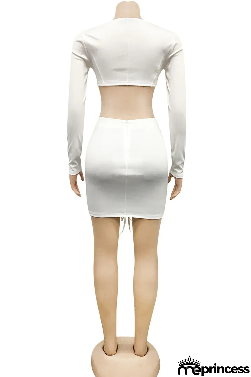 watermelon red Sexy Solid Split Joint U Neck Long Sleeve Two Pieces