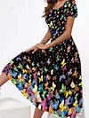 Women's A Line Dress Midi Dress Black Gray Red White Yellow Short Sleeve Floral Butterfly Animal Print Spring Summer Square