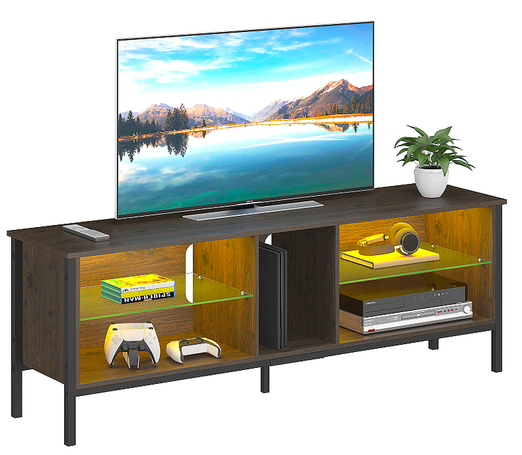 Bestier Entertainment Center, Gaming TV Stand for 70 inch TV,  LED TV Stand with Modern Glass Shelve, TV Media Console for Video Games,  Movies, Home Decor, Rustic Brown : Home 