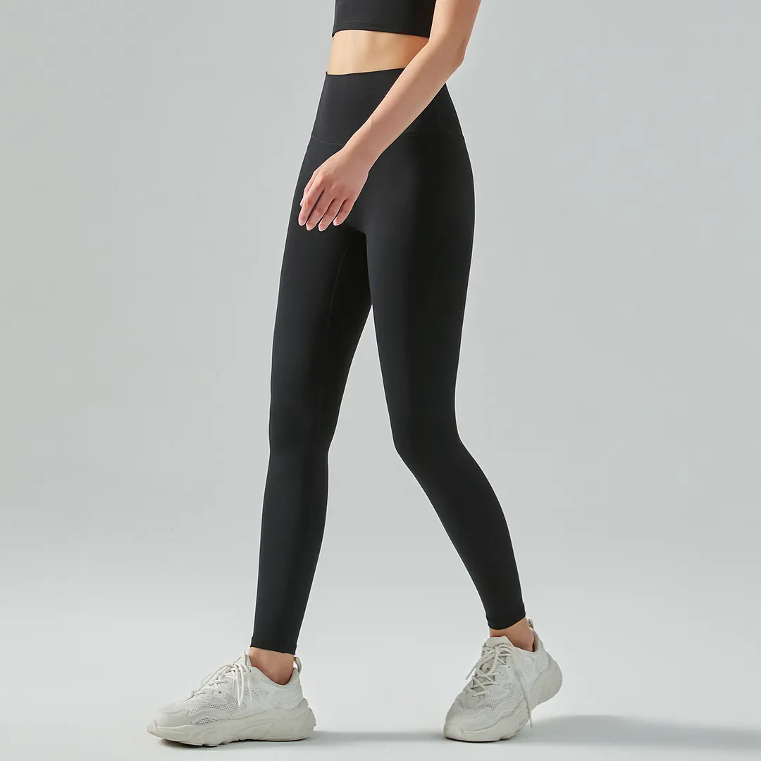 Hergymclothing Black no camel toe slim fit wide waist bubble peach super stretch tummy control non see through nylon gym yoga pants for sale