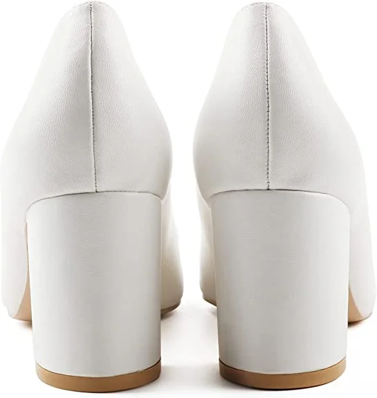 65mm Women Chunky Heels Comfortable Middle Block Heel Pumps-MERUMOTE