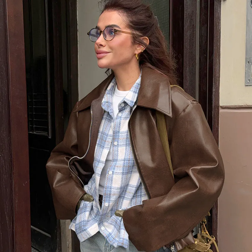 Women's Faux Leather Cropped Jacket