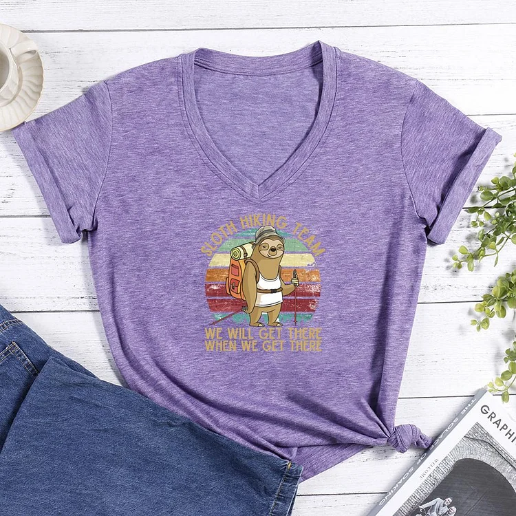 Sloth Hiking Team V-neck T Shirt