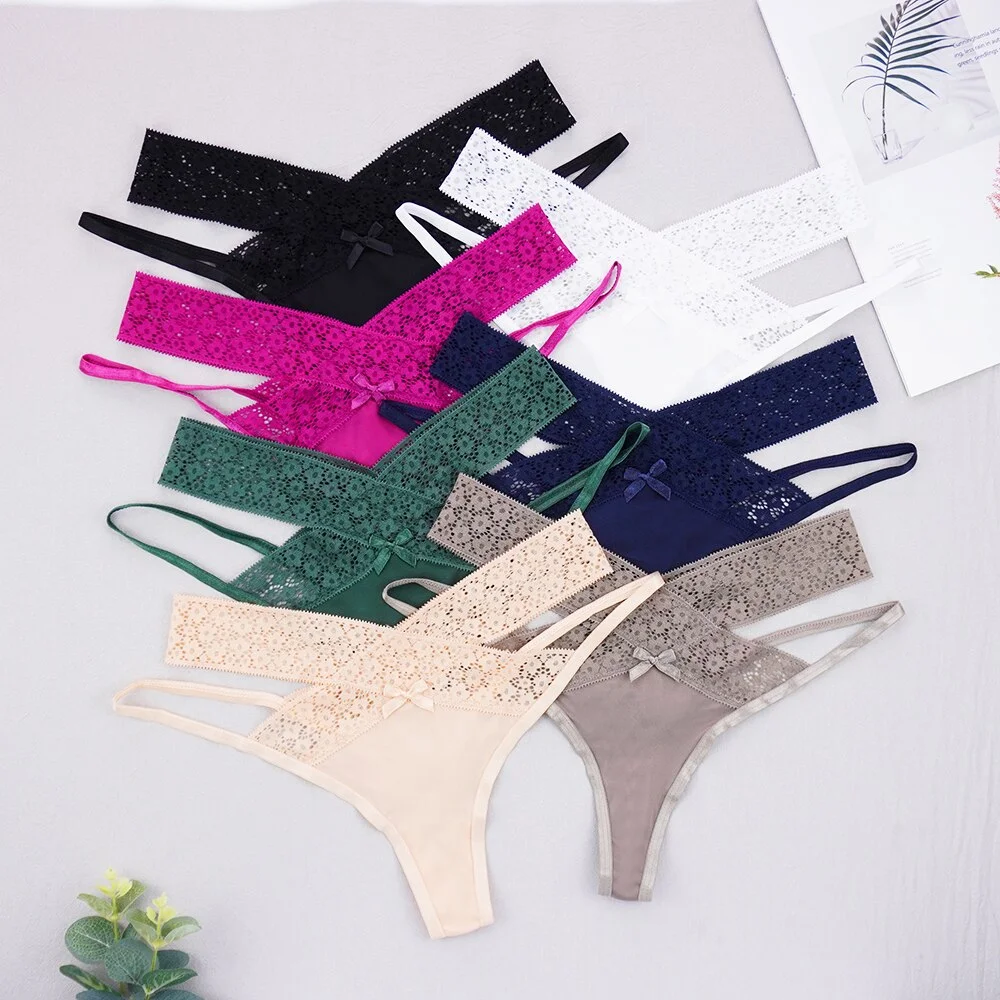 Billionm Women's G-string Sexy Lace Cross Strap Panties Letter Waisted Underwear Thongs Femme Hollow Out Lady Briefs