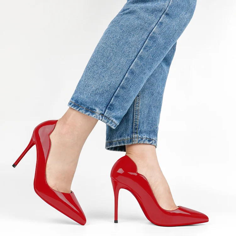 3.5 Women's Chunky Heels Red Bottom Shoes Comfortable Middle Block Heel  Patent Pumps