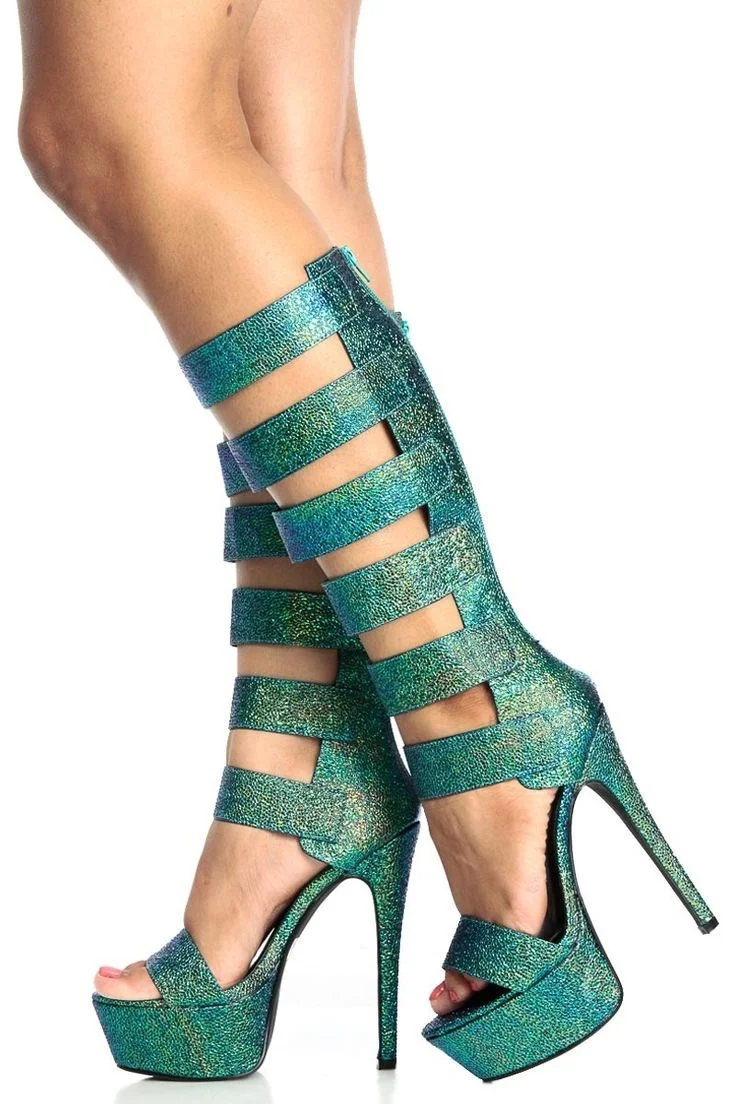 Turquoise Gladiator Strappy Sandals with Open Toe and Stiletto Heels Vdcoo