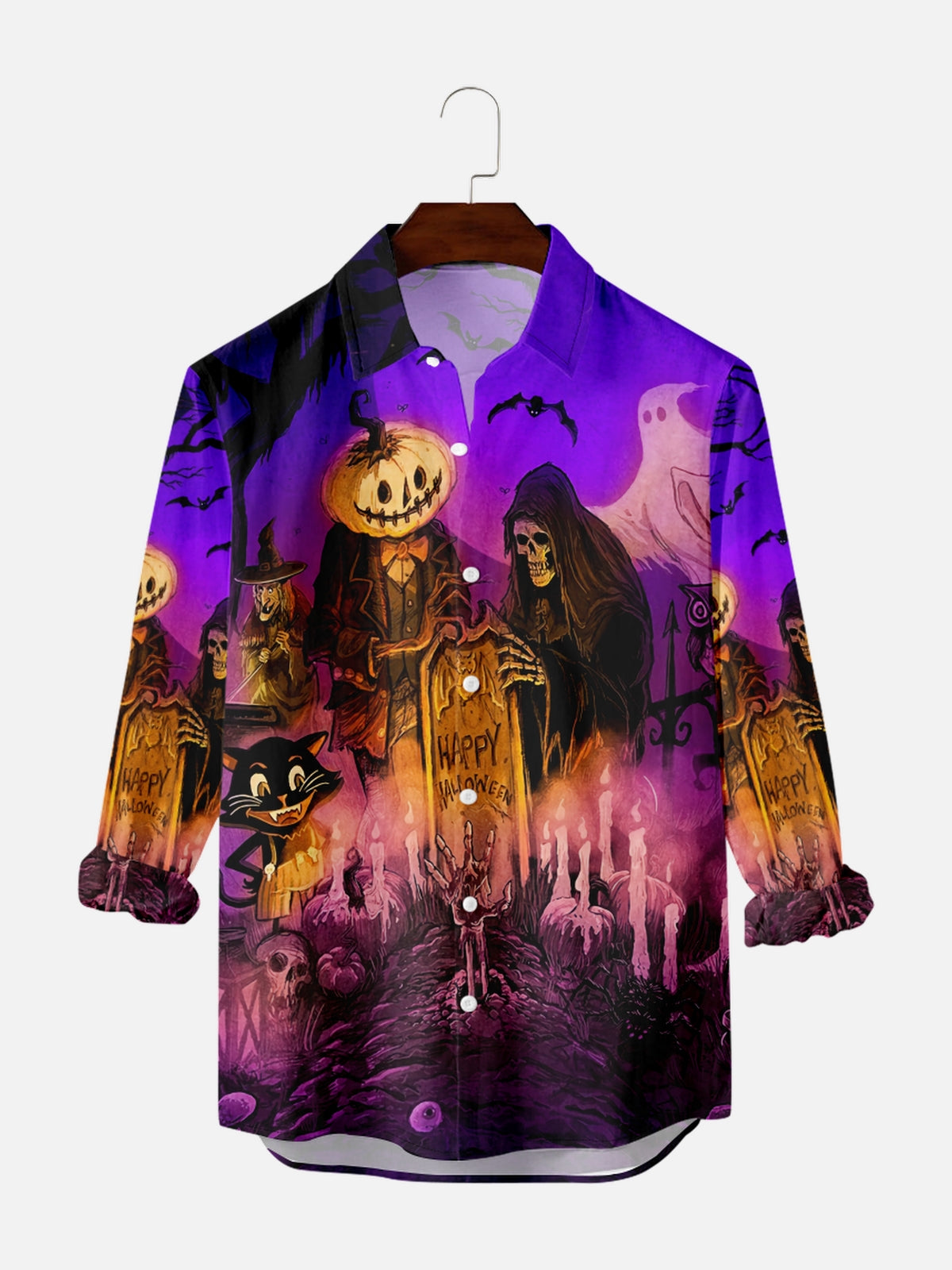 Men's Vintage Halloween Movie Poster Graphic Long Sleeve Shirt PLUSCLOTHESMAN