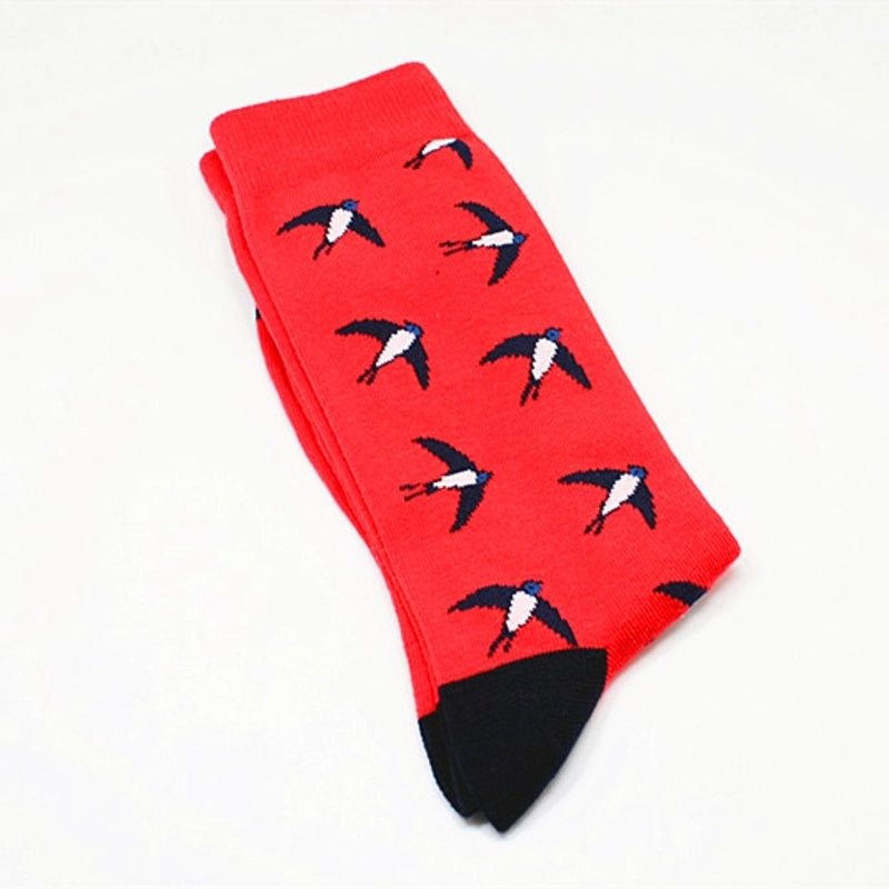 Men’s Cartoon Style Color Block Cotton Crew Socks A Pair