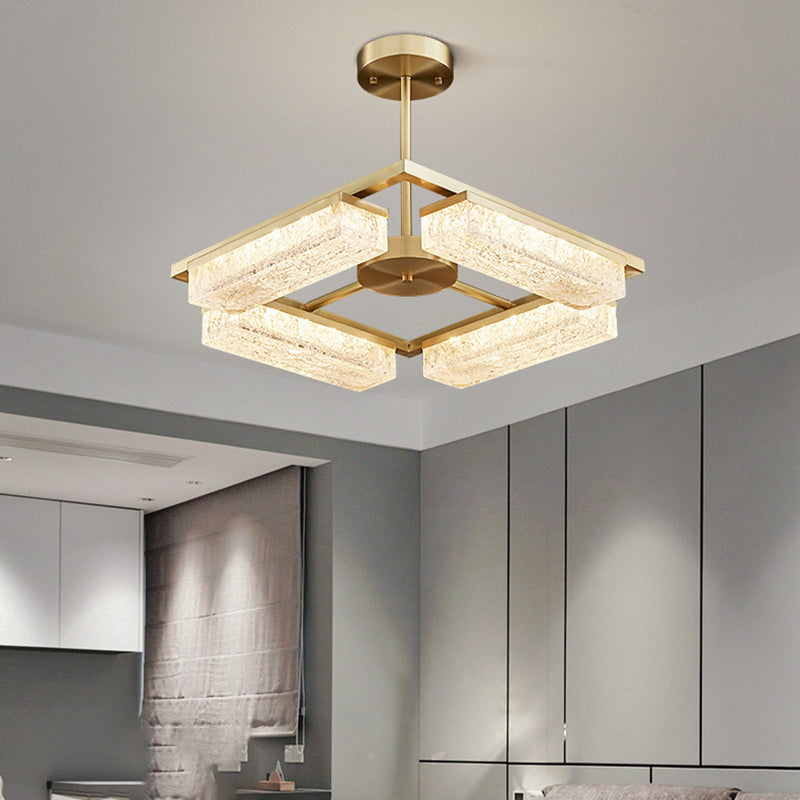 Modern Luxury Polygon Copper Green Resin LED Pendant Light For Living Room