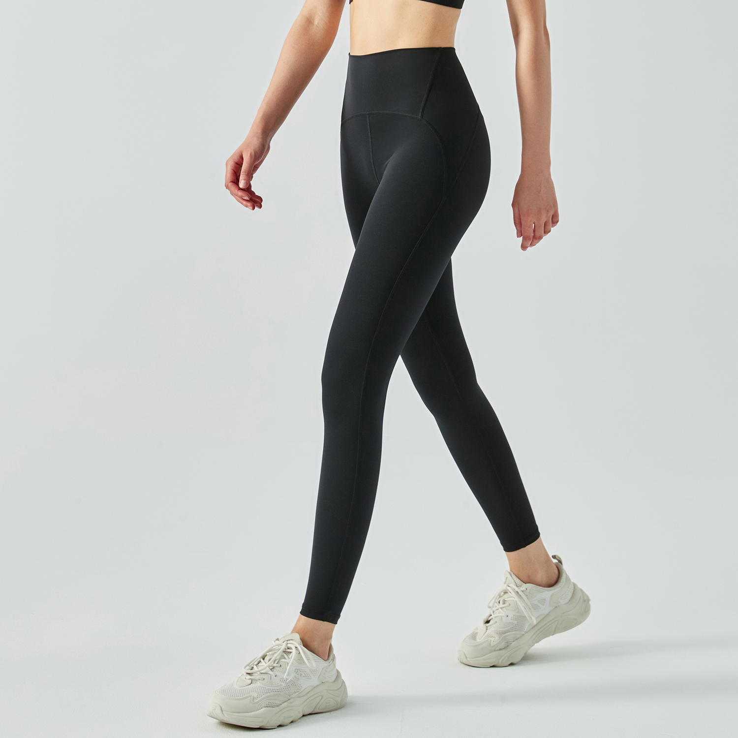 Buy Hergymclothing Black women's high rise traceless naked feeling tummy control slimming waist nylon gym capri leggings online