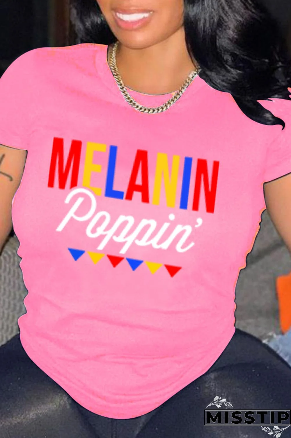 Black Fashion Casual Letter Print Basic O Neck T-Shirts