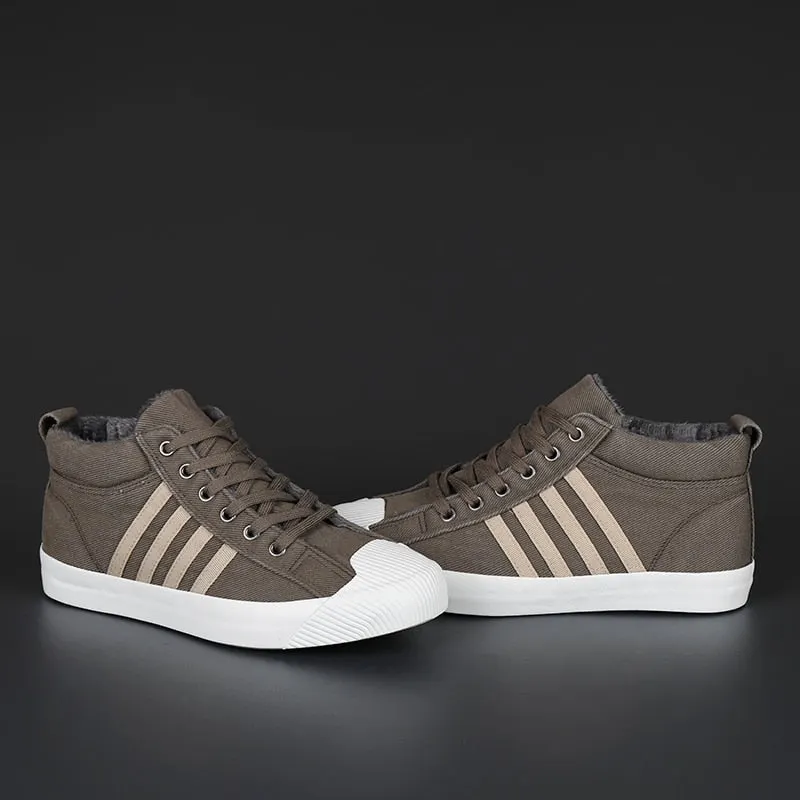 Winter New Men Canvas Shoes Quality Breathable Hard-wearing Sneakers Comfort Plush Warm Lined Footwear Fashion Casual Lace-up