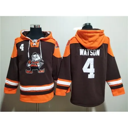 Men's Cleveland Browns #4 Deshaun Watson Brown Lace-Up Pullover Hoodie