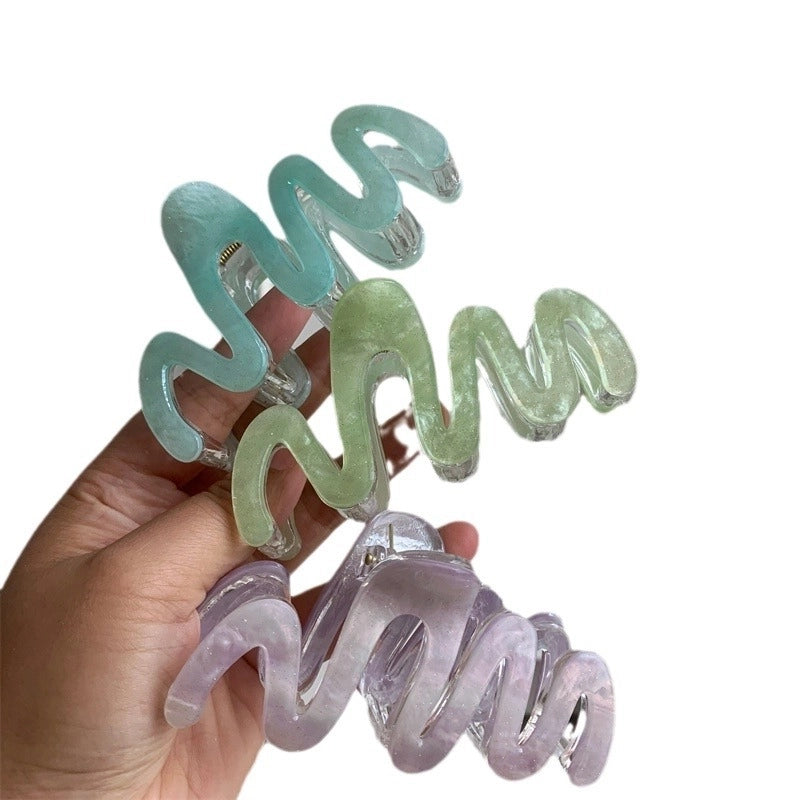 Fresh Starry Sky Board Double-Layer Acrylic Large Grip Wave-Shaped Back Head Hair Claw Shark Clip New