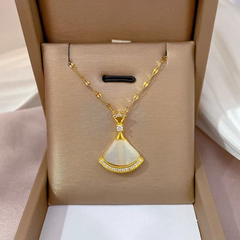 Cat's Eye Skirt Zirconia Gold-Plated Necklace