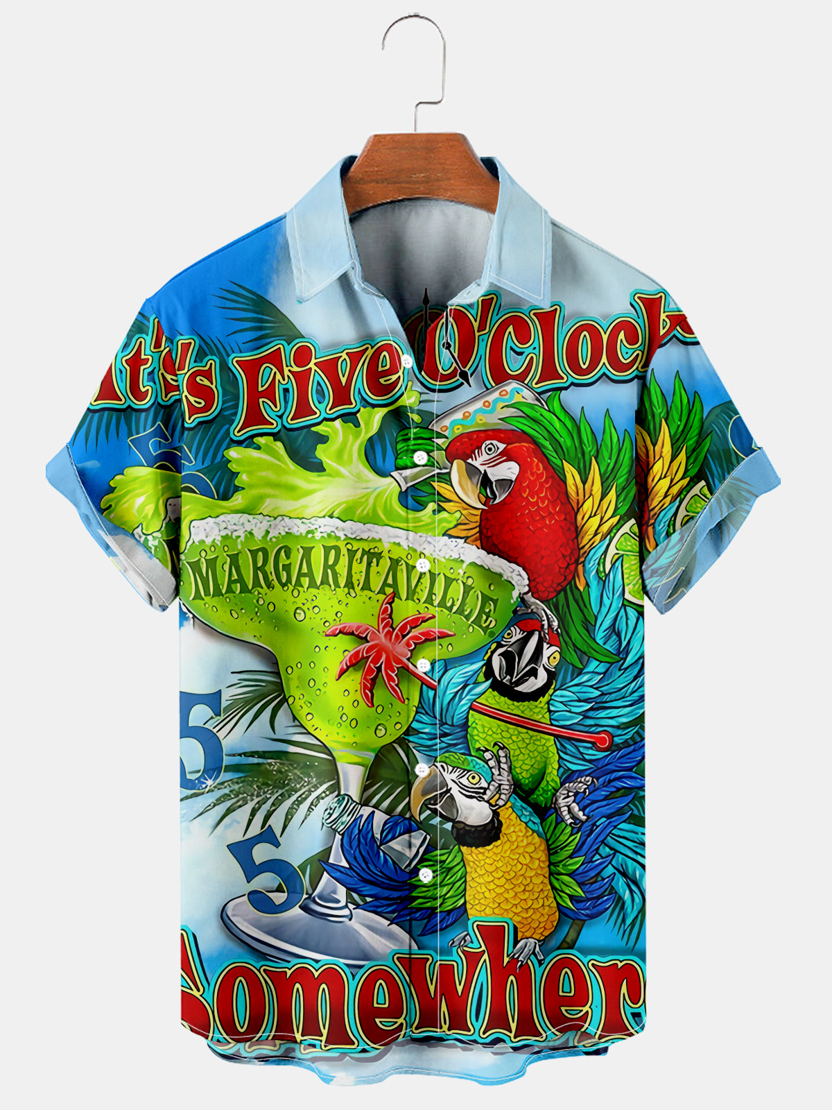 Men's Hawaiian Parrot Head Party Creative Design Short Sleeve Shirt PLUSCLOTHESMAN