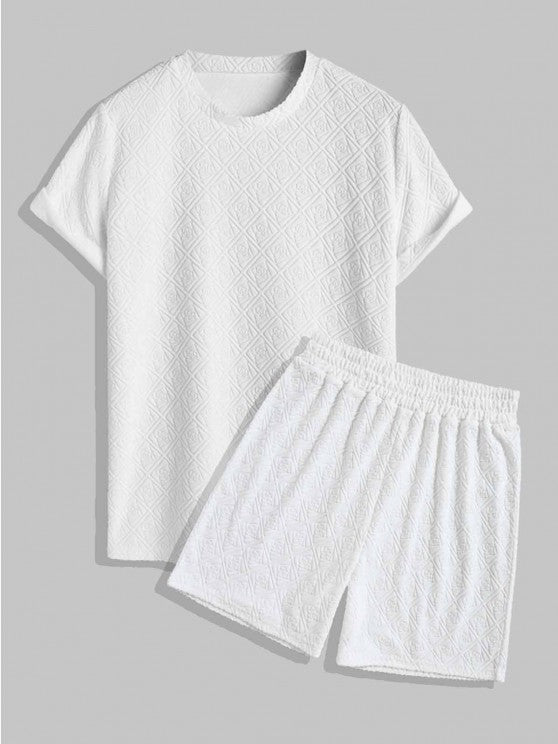 Geometric Jacquard T Shirt And Shorts