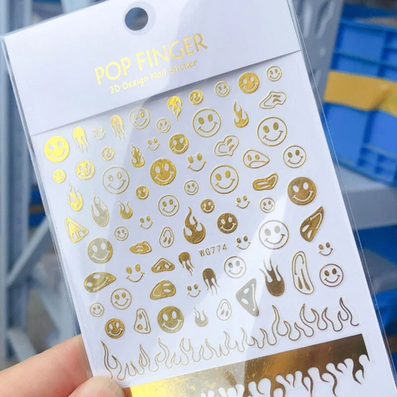 Nail Stickers 6 Colors Abstract Colorful Flame Design Sticky Nail Art Decoration DIY Grimace Smiley Nail Decals 80*103mm