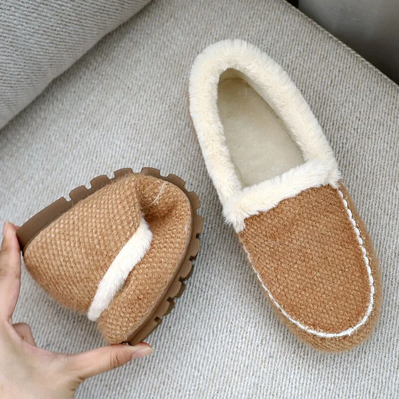 Winter Women Shoes 2021 Thick Plush Warm Ladies Floor Slippers Home Indoor Bowknot Comfort Female Flats Shoes Non Slip Loafers