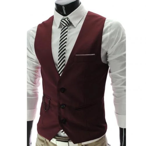 Fashion Men Suit Vest Solid Color V Neck Sleeveless Button Pocket Blazer Suit Waistcoat Formal Blazer Vest