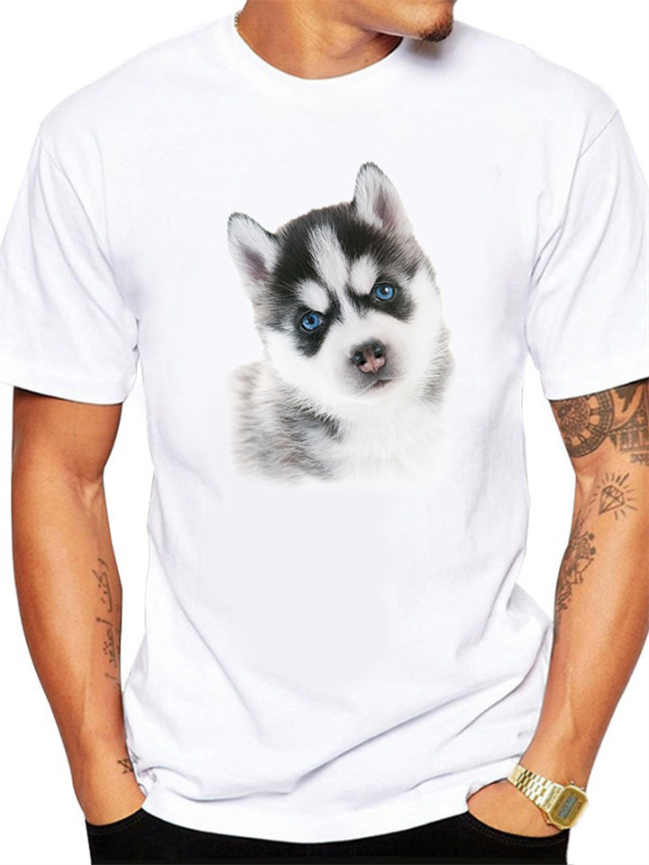 White T-shirt Husky Pattern Short-sleeved Men